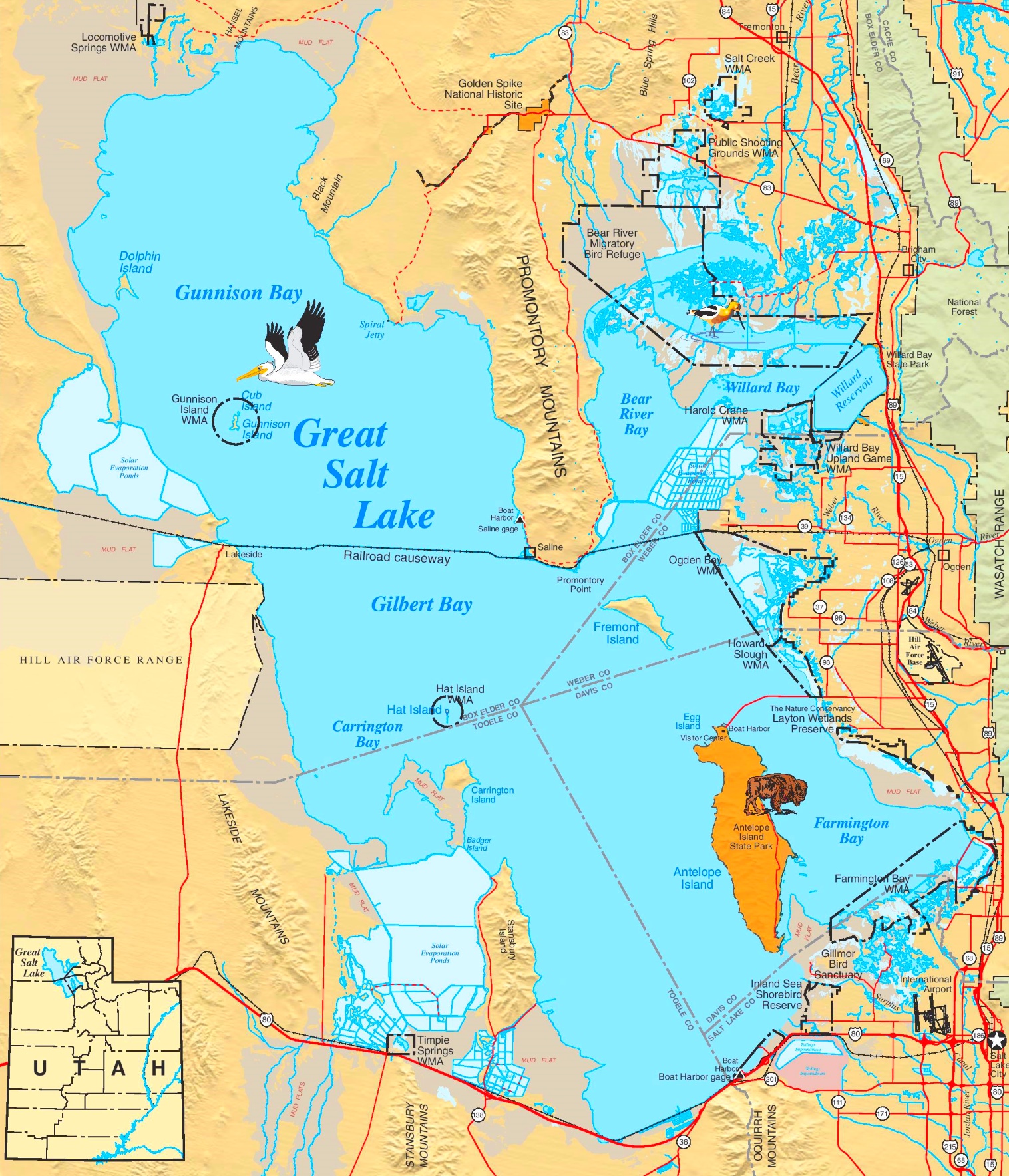 Large detailed map of Great Salt Lake