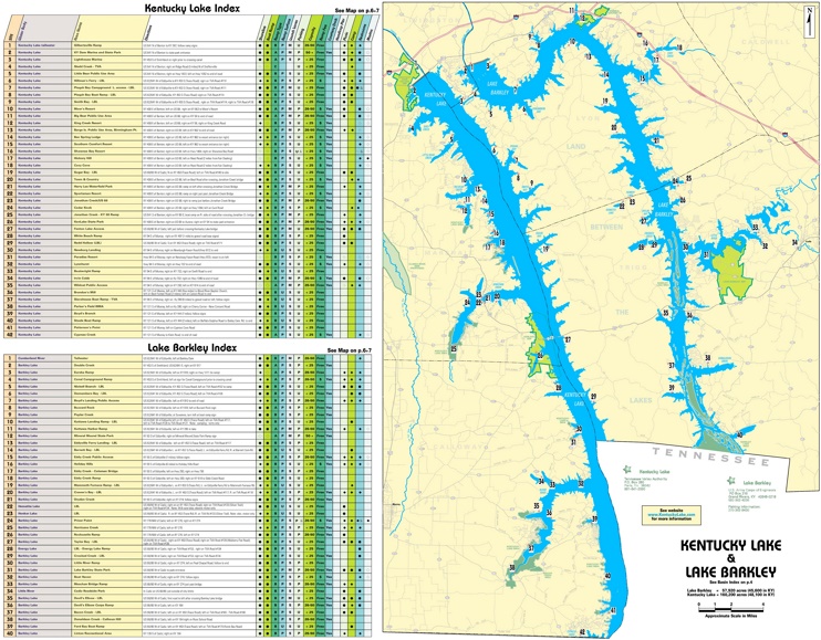 Large detailed map of Kentucky Lake and Lake Barkley