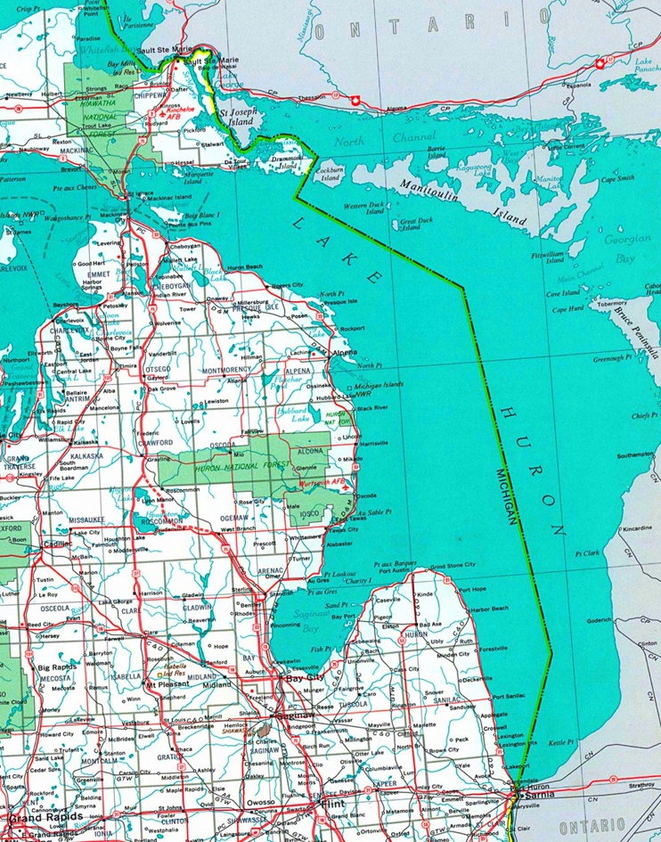 Large detailed tourist map of Lake Huron
