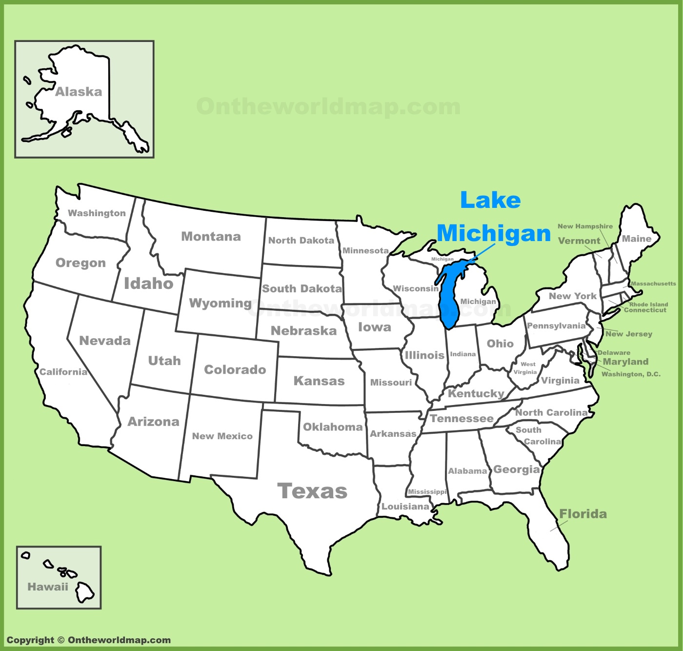 Lake Michigan location on the U.S. Map