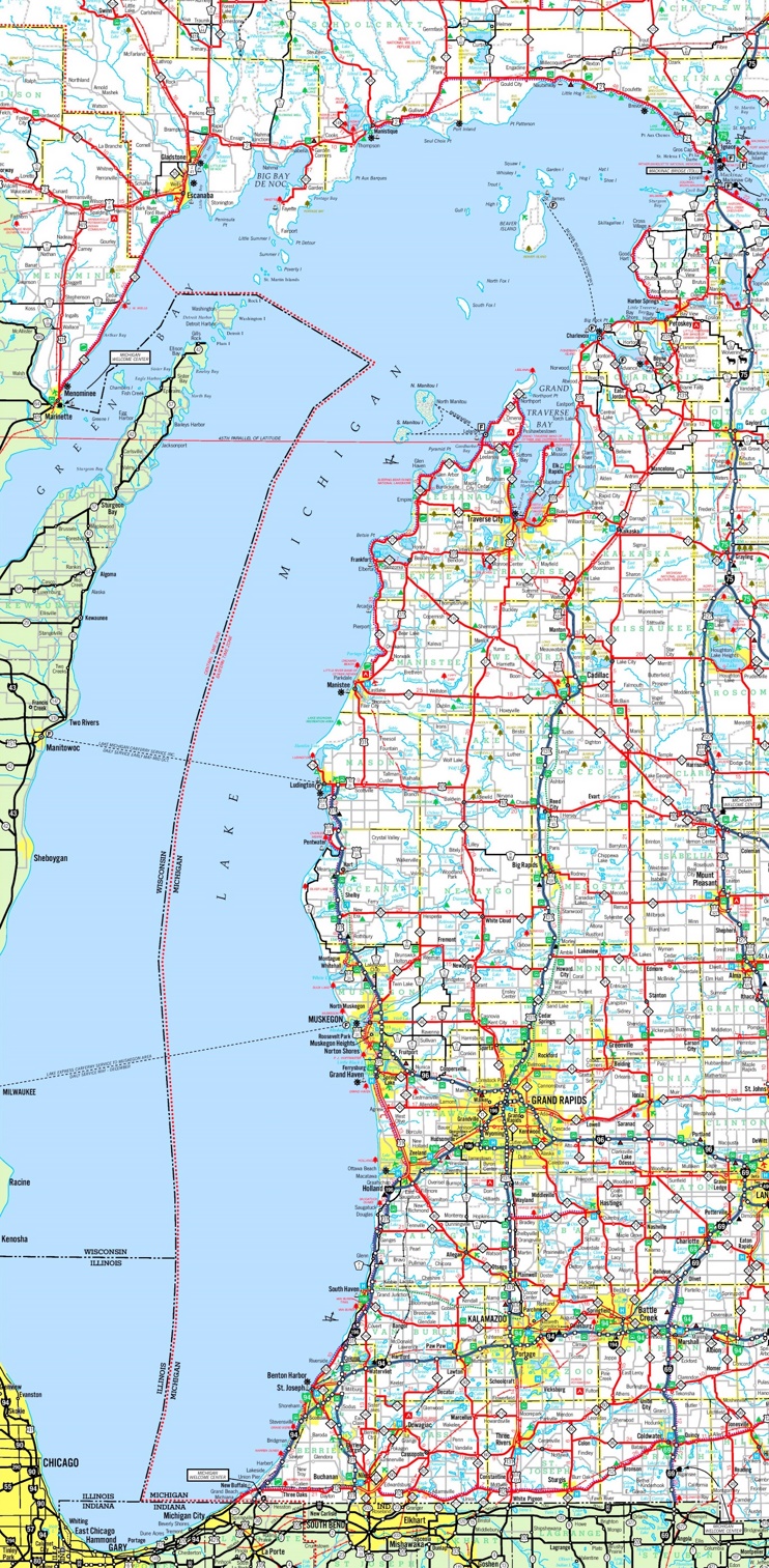 Large detailed map of Lake Michigan