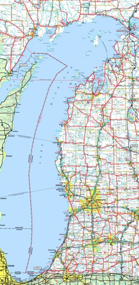 Large detailed map of Lake Michigan