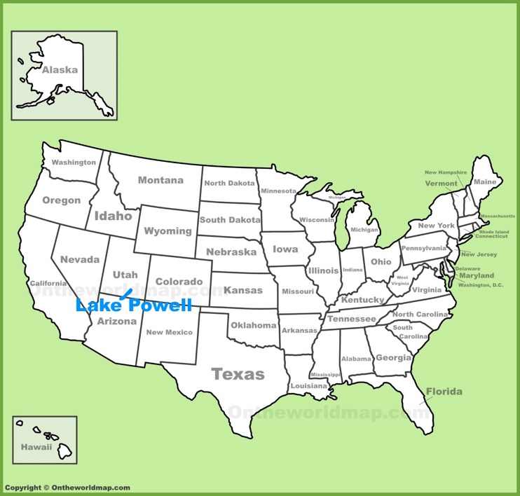 Lake Powell location on the U.S. Map