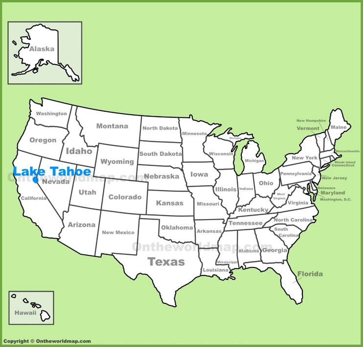 Lake Tahoe location on the U.S. Map