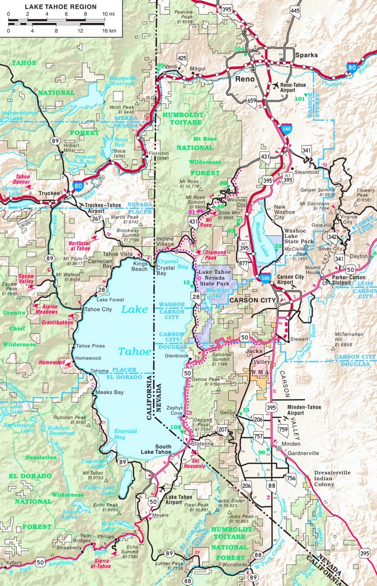 Lake Tahoe road map - Ontheworldmap.com