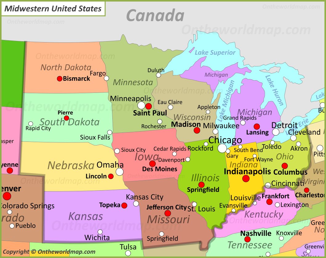 Map Of Midwestern United States