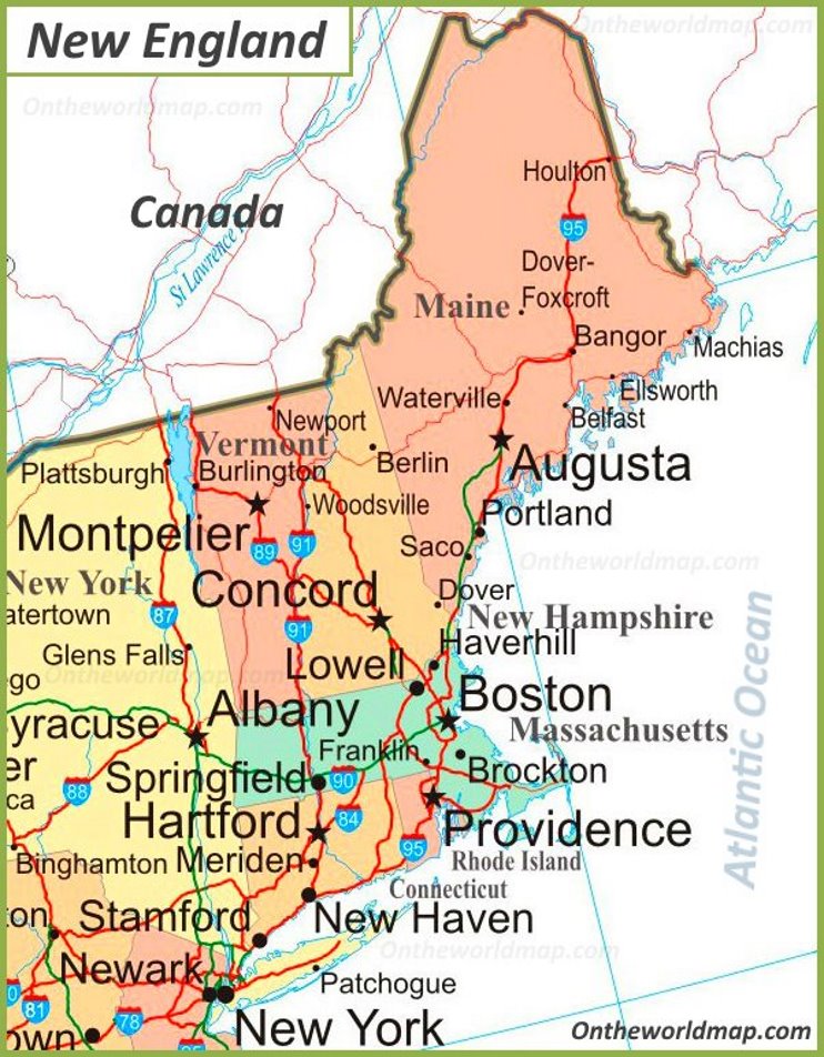 Map Of New England (United States) - Ontheworldmap.com