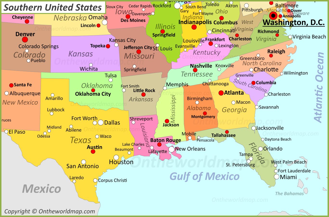 Map Of Southern Us 