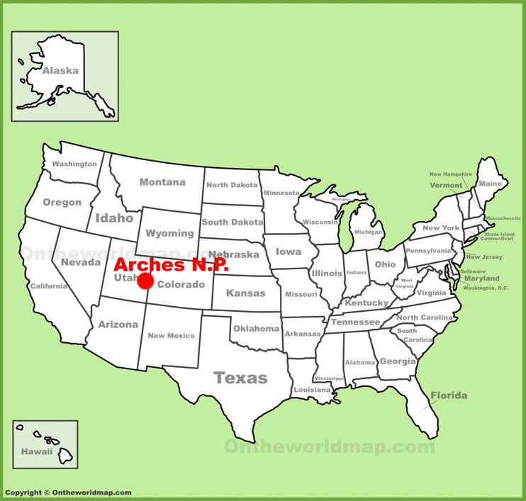 Arches National Park location on the U.S. Map