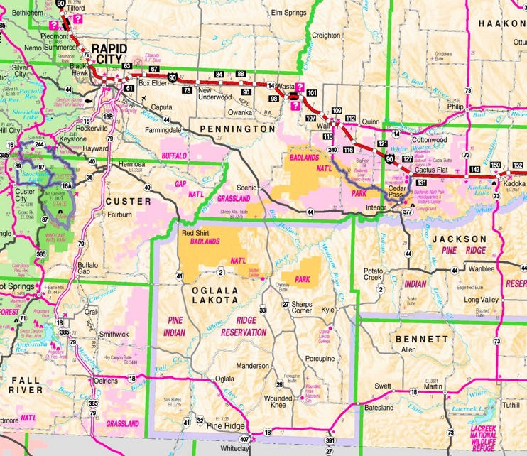 Badlands area road map
