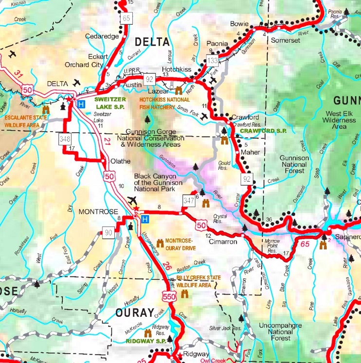 Black Canyon Of The Gunnison Area Road Map Max 
