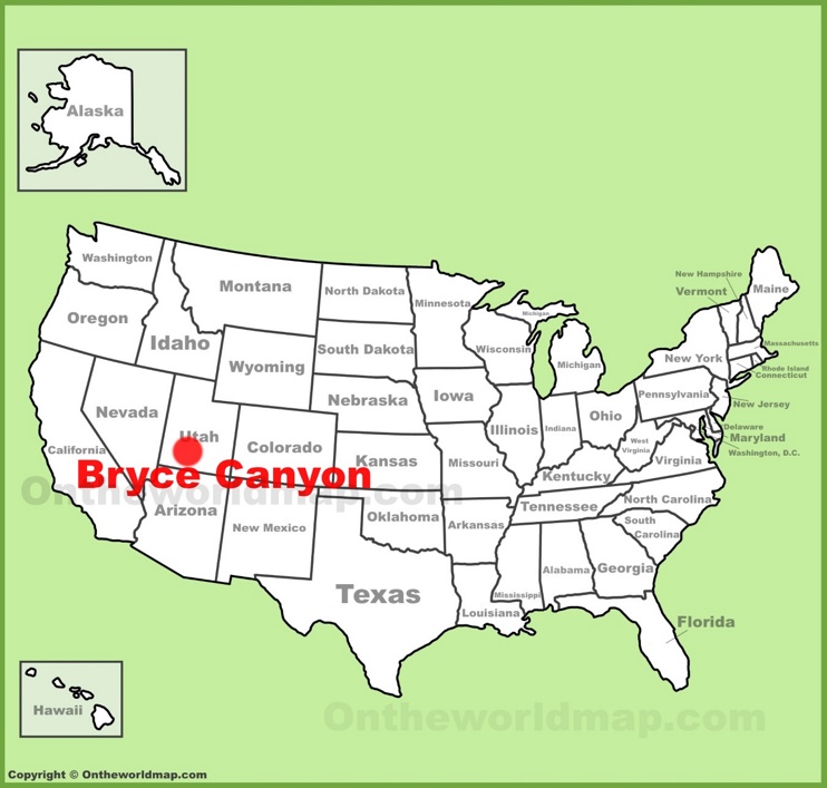 Bryce Canyon location on the U.S. Map