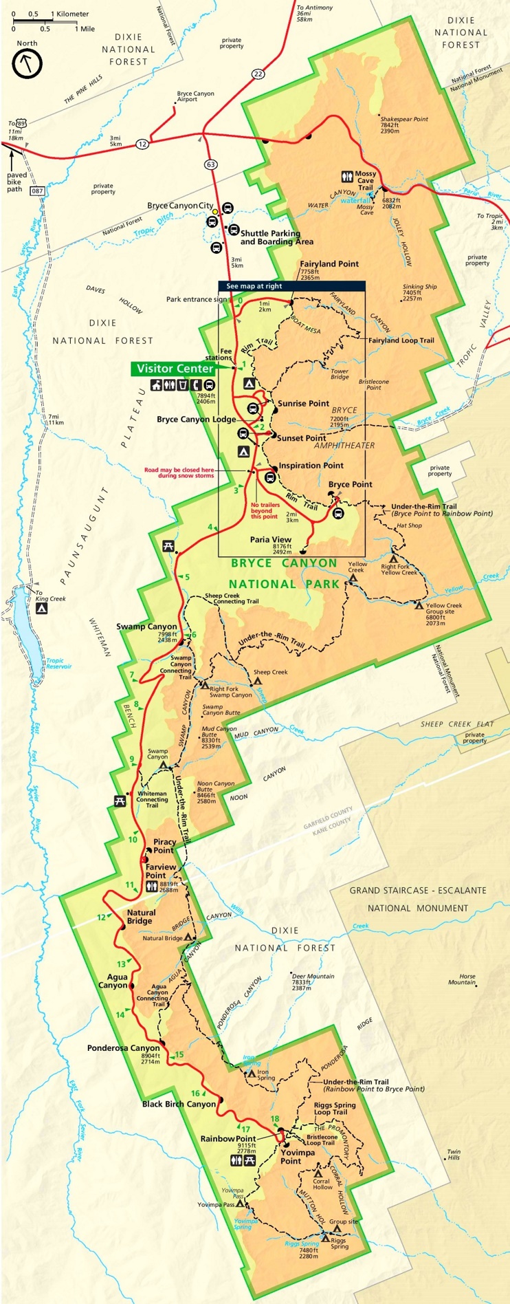 Bryce Canyon tourist map