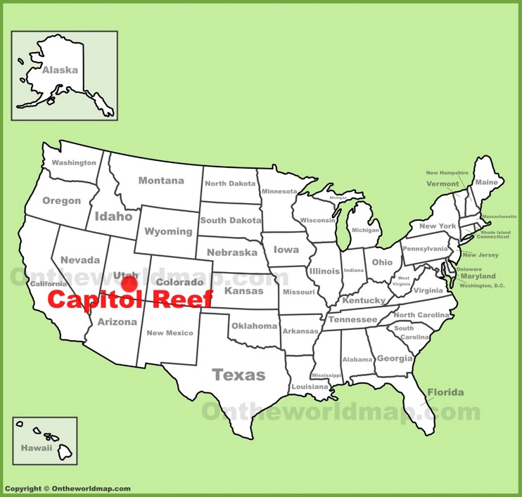 Capitol Reef National Park location on the U.S. Map