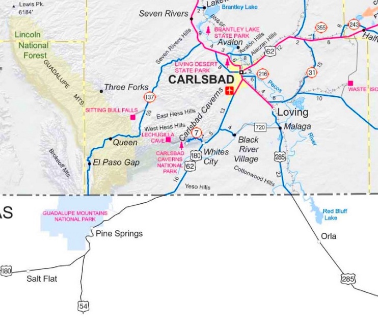 Carlsbad Caverns area road map