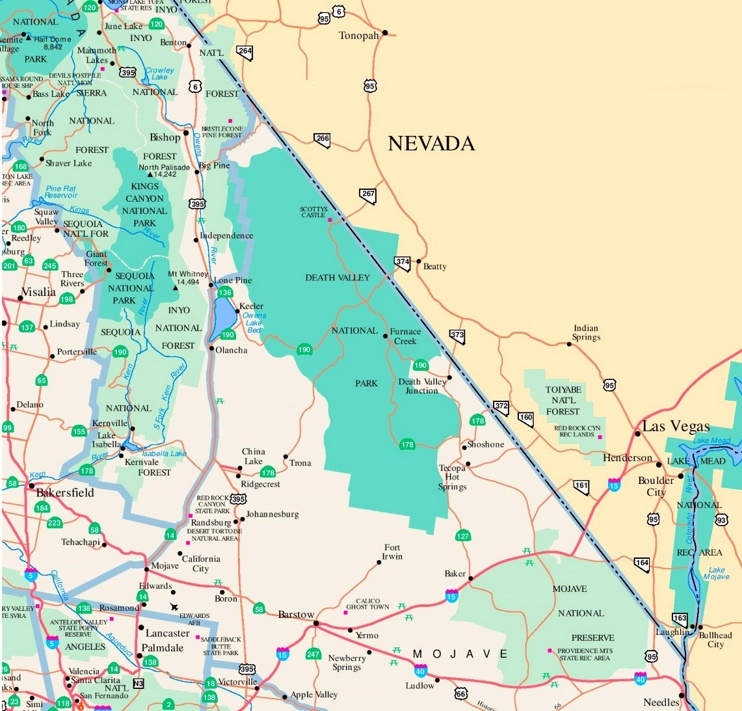 Death Valley area road map