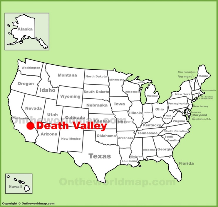 Death Valley location on the U.S. Map