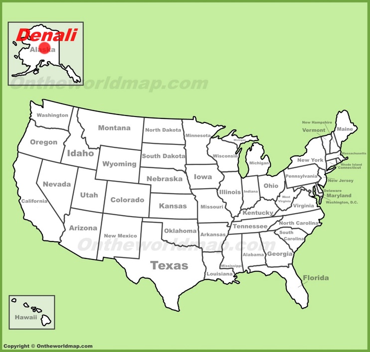 Denali location on the U.S. Map