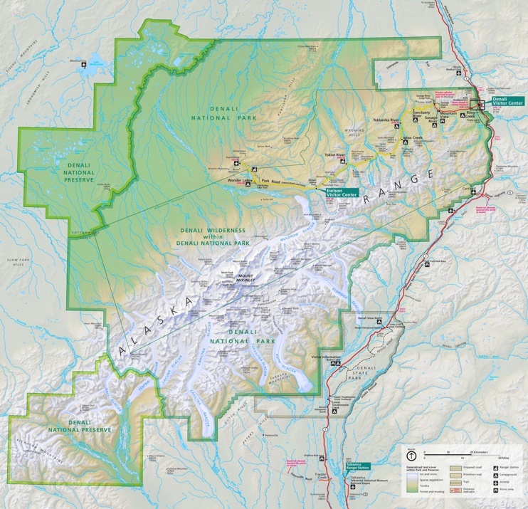 Denali National Park trail and camping map