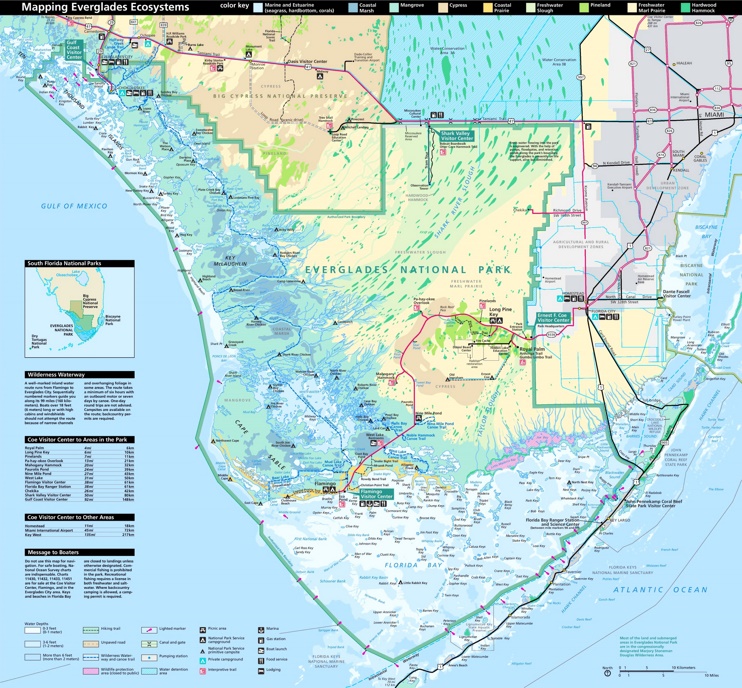 Detailed tourist map of Everglades National Park
