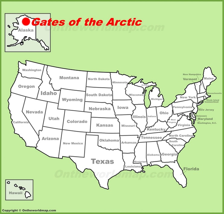Gates of the Arctic location on the U.S. Map