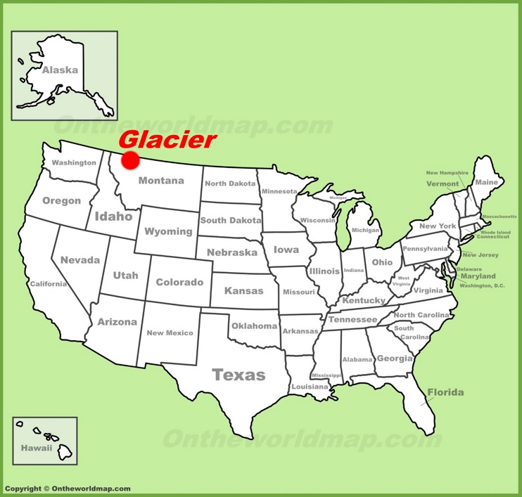 Glacier National Park location on the U.S. Map