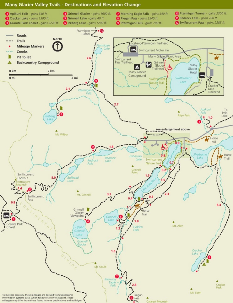 Many Glacier Valley trail map - Ontheworldmap.com