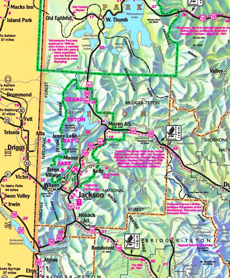 Grand Teton area road map