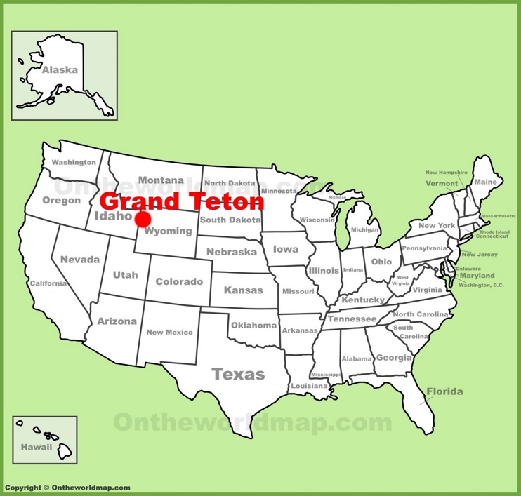 Grand Teton location on the U.S. Map