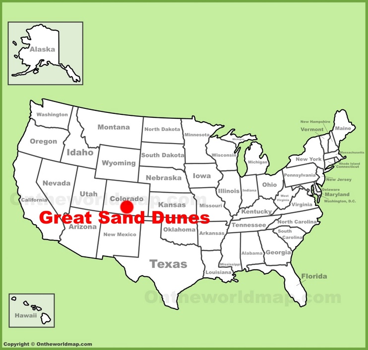 Great Sand Dunes location on the U.S. Map