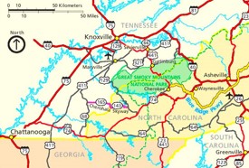 Great Smoky Mountains area road map