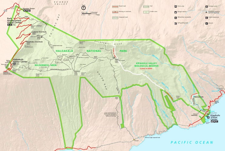 Detailed map of Haleakalā National Park