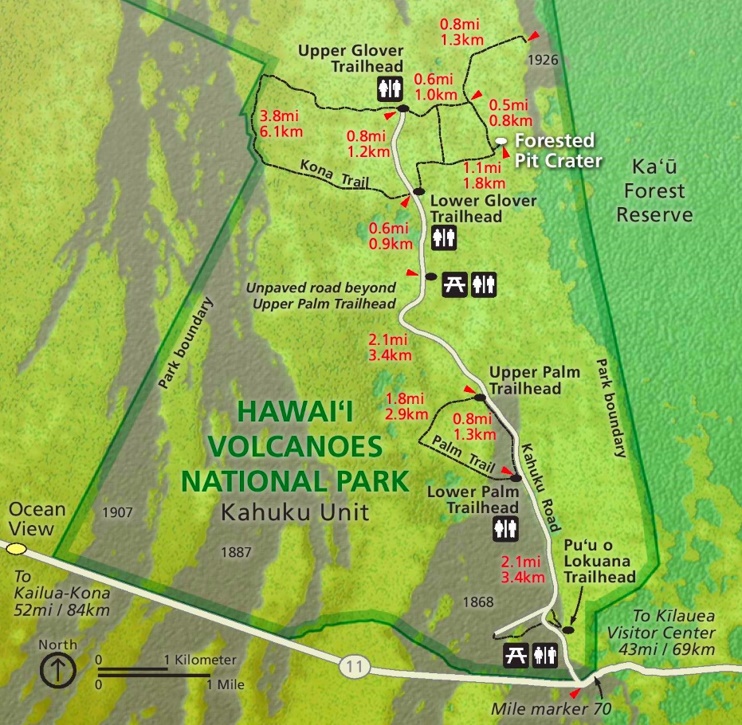 Hawaiʻi Volcanoes Kahuku map