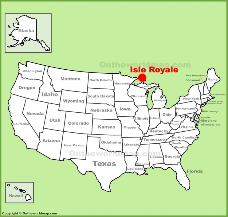Isle Royale location on the U.S. Map