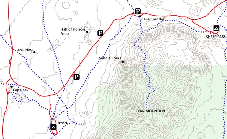 Joshua Tree Sheep Pass rock climbing map
