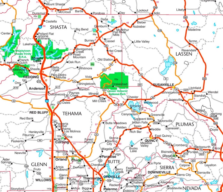 Lassen Volcanic National Park area road map
