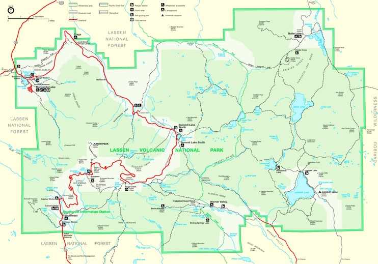 Lassen Volcanic National Park trail and camping map