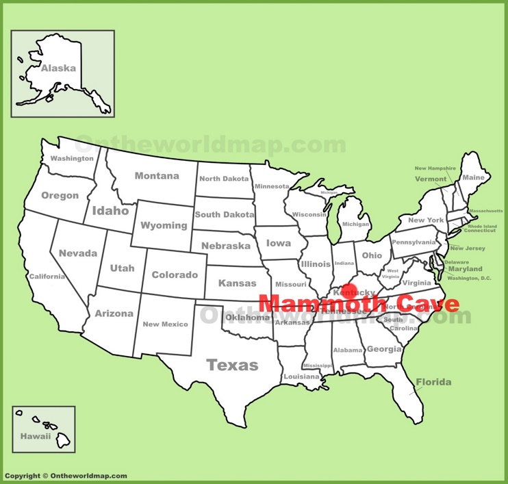 Mammoth Cave location on the U.S. Map
