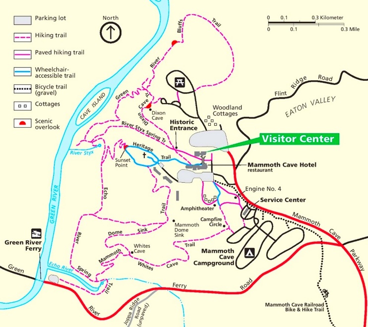 Mammoth Cave visitor center area trail map