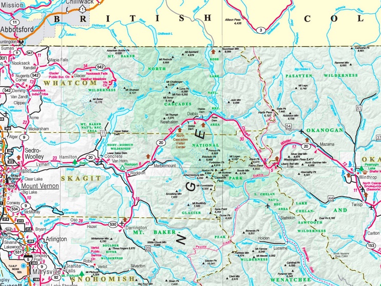 North Cascades area road map