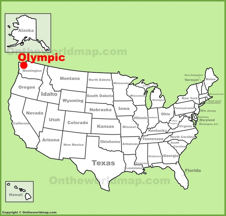 Olympic National Park location on the U.S. Map