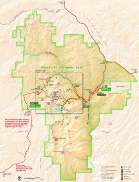 Large detailed tourist map of Pinnacles National Park