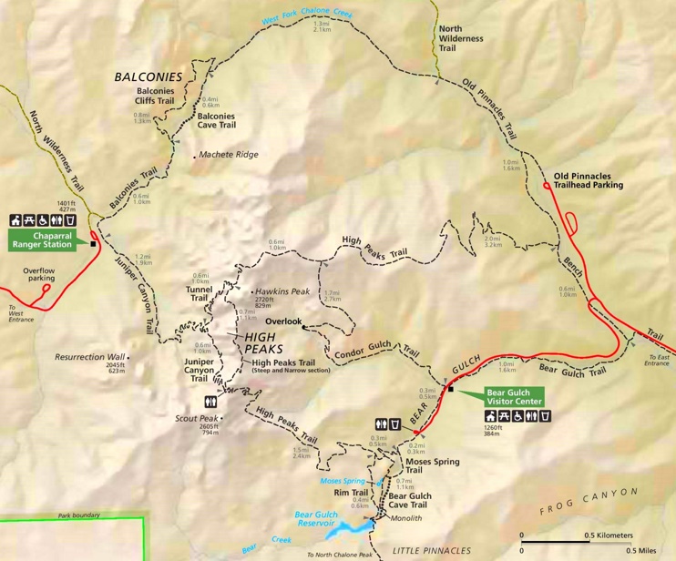 Pinnacles National Park trail map