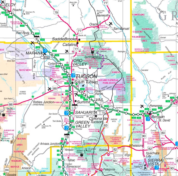 Saguaro National Park area road map