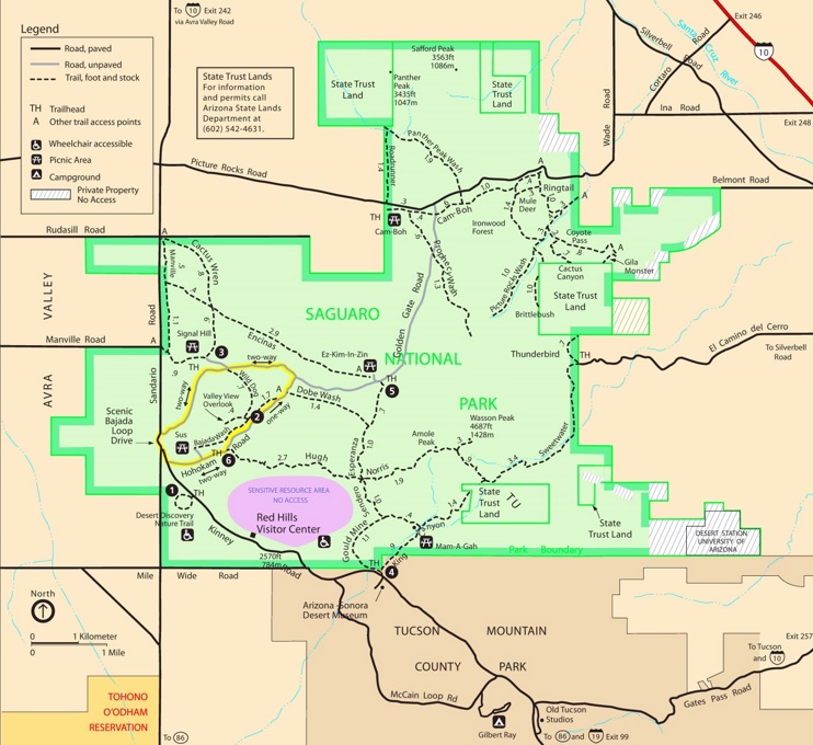Saguaro National Park West Tucson Mountains trail map