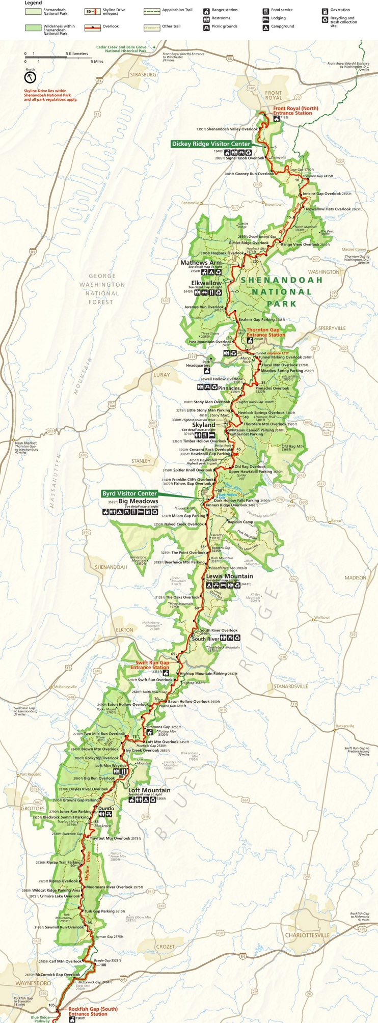 Large detailed map of Shenandoah National Park