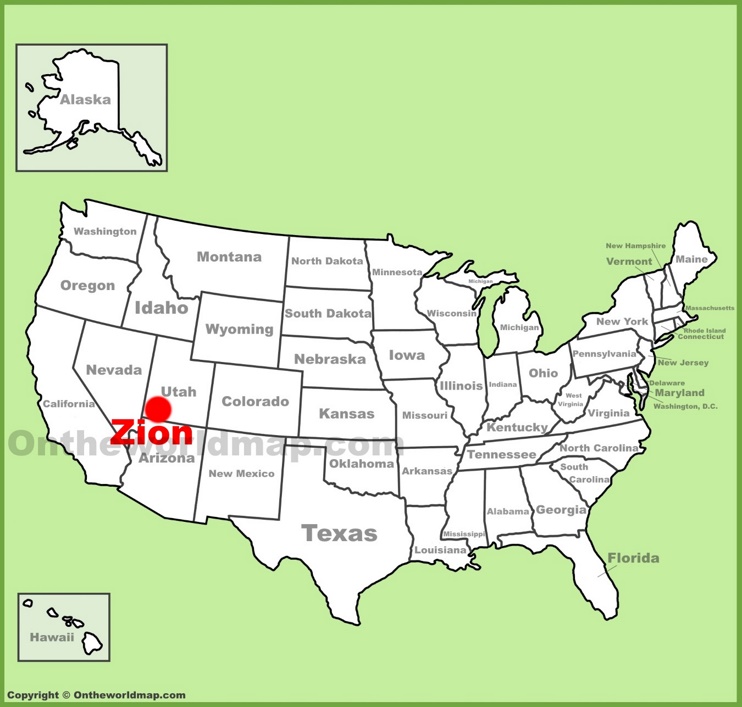Zion National Park location on the U.S. Map