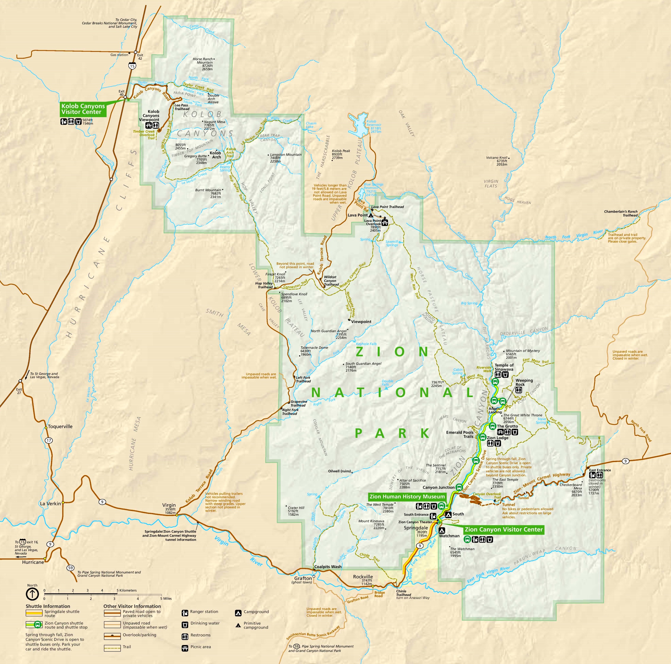 Zion National Park tourist map - Ontheworldmap.com