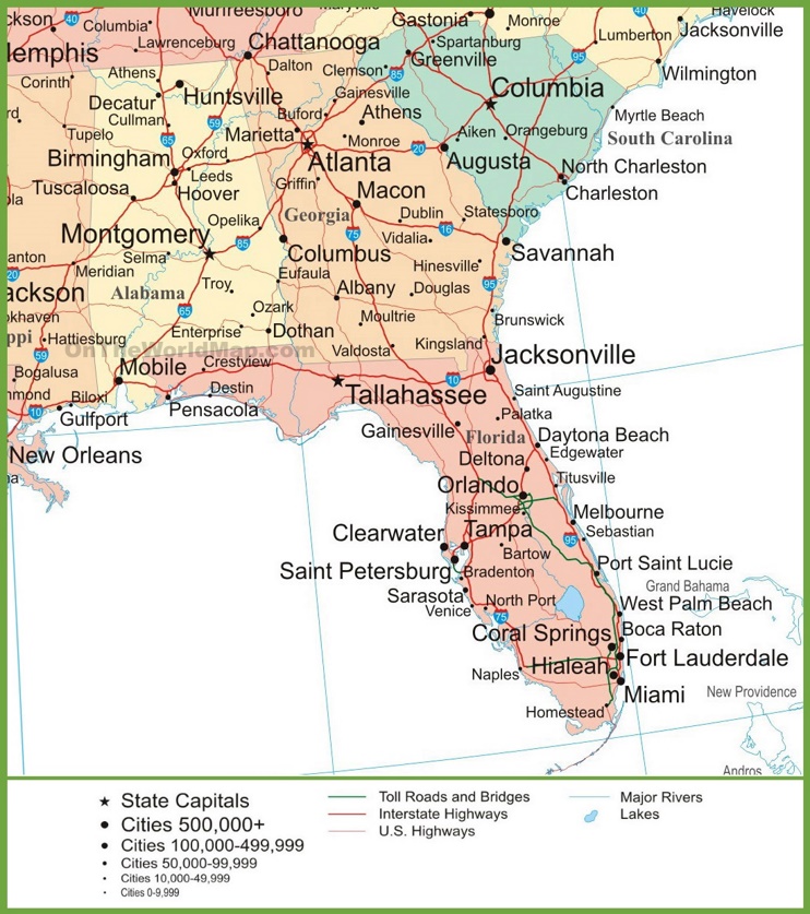 Map of Alabama, Georgia and Florida