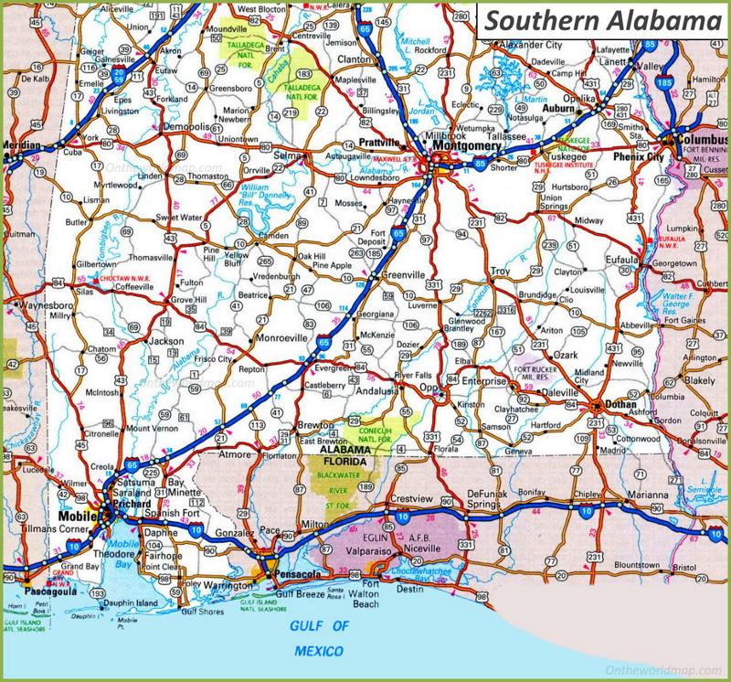 Map of Southern Alabama